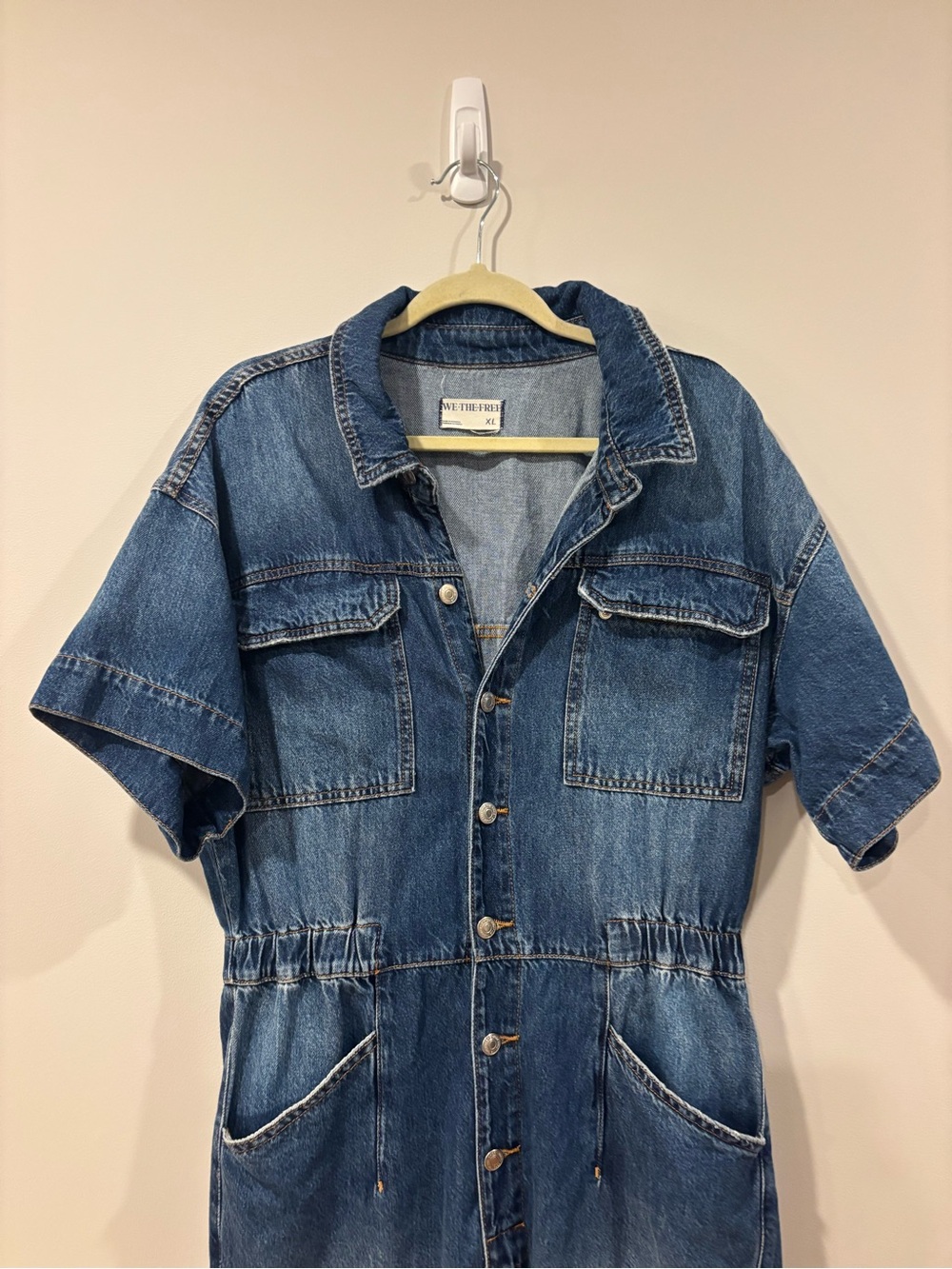 Free People x We the Free Marci Denim Jumpsuit Coveralls Blue XL OBII54494 - Picture 4 of 13